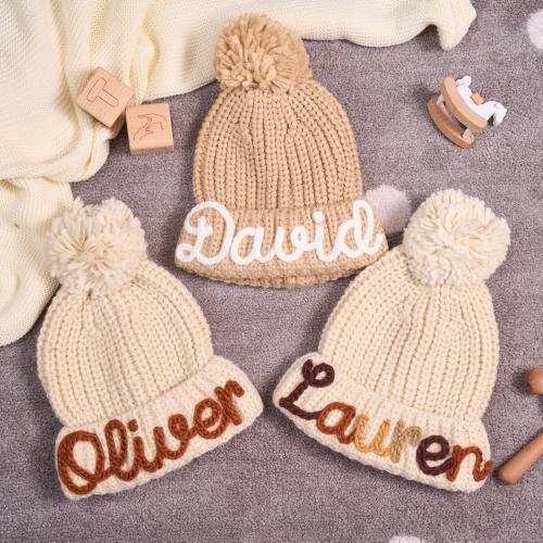 Personalized Baby Beanie - Custom Name Knitted Hat, Embroidered Toddler Beanie, Monogrammed Kids Winter Hat, Handmade Newborn Beanie