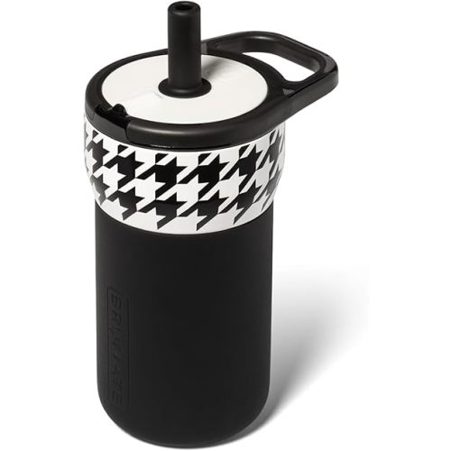 BrĂĽMate Leap 12oz 100% Leakproof Kids Tumbler with Handle and Silicone Soft Straw | Durable Drop Resistant Silicone Sleeve | Made of Insulated Stainless Steel | Cup Holder Friendly | (Houndstooth)