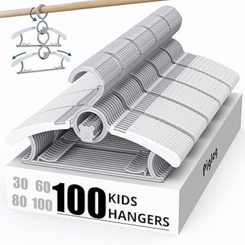 100 Pack Baby Hangers for Closet, Extendable Adjustable Non-Slip Plastic Toddler Hanger for Toddler Kids Children Infant Teen,Grey Bear Toddler Hangeres
