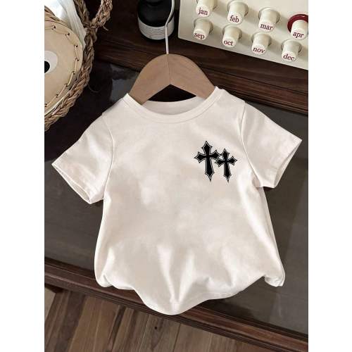 Baby Boy Casual Simple Cross Printed Round Neck Fun And Cute Top, Spring And Summer Collection