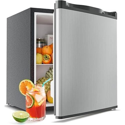 Mini Fridge with Freezer - 1.7 Cu.Ft Single Door Mini Refrigerator with Adjustable Thermostat, Energy Saving, Low Noise, Small Fridge for Bedroom, Office, Dorm, Classroom, Apartment - Silver