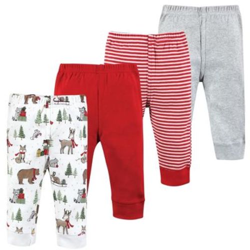 Hudson Baby Basics Infant Boy Comfy Cotton Pants 4-Pack, Winter Woods, 0-3 Months