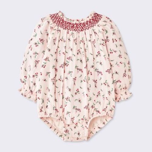 Baby Girls' Holiday Floral Bubble Romper - Cloud Island™ Pink 0-3M