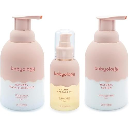 Babyology BUNDLE - 100% Edible Ingredients - Baby Wash & Shampoo + Lotion + Oil - Perfect Baby Daily Routine
