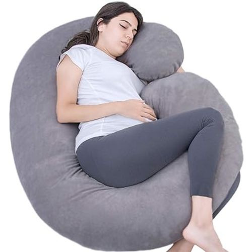 Pregnancy Pillow, C Shaped Full Body Pillow for Maternity Support and Pregnant Women Sleeping with Velvet Cover (Dark Grey)