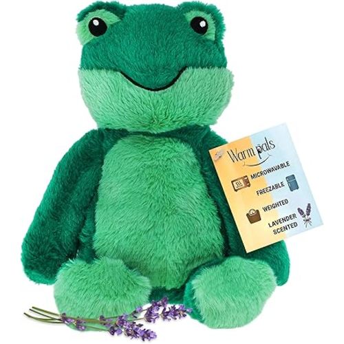 Frog - Microwavable & Weighted Plush Stuffed Animal - Heated Plushie for Warmth - Cute, Soft, Cozy Toy for Adults & Children (Boys, Girls, & Toddlers) by Warm Pals