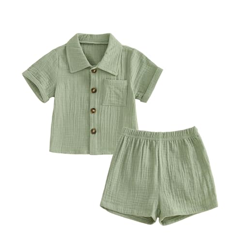 Baby Boys Clothes Set Toddler Infant Boys Button-down Shirt Tops + Cotton Gauze Shorts Summer Outfit 2PCS with Pockets