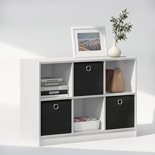 Furinno Cubic Closet Organizers and Storage, 6-Cube Closet Organizer with Bins, Open Shelf Storage, for Wardrobe, Bedroom, Living Room, White