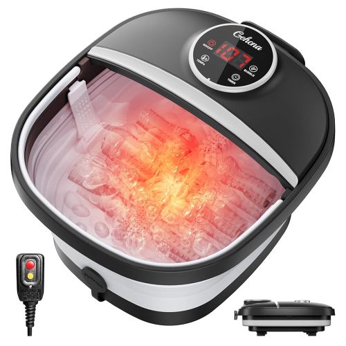 Collapsible Foot Spa Bath with Heat,Foot Massager with Two Side Supports,Leakage Protector,Temperature Control,Bubbles,Red Light,Timer,Feet Spa Tub,Feet Soaker,Gifts (Black)