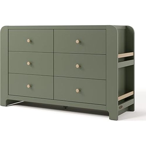 Graco Read-with-Me 6 Drawer Dresser with Bookshelves (Olive with Driftwood) – GREENGUARD Gold Certified Storage for Baby and Kids Room, Interlocking Drawer System