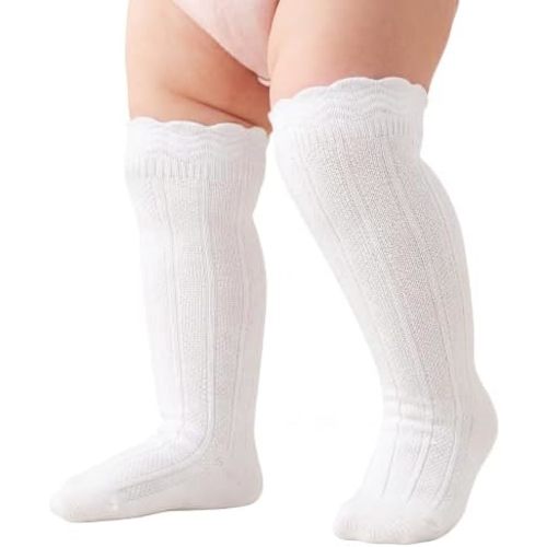Baby Toddler Girls Ruffled Knee High Socks, Long Tube Socks, 0-3T