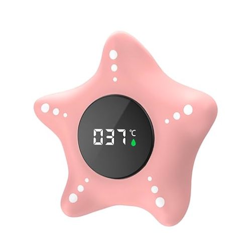 Safety Baby Bath Thermometer, Auto On & Off Bathtub Thermometer Floating Toy, Digital Bathing Water Temperature Warning Thermometer, Pink Sea Star Shape