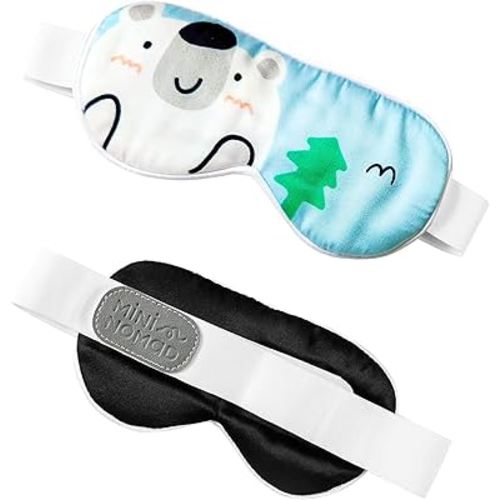 100% Silk Sleep Mask for Baby, Extra Wide Adjustable Velcro Strap, 100% Block Light, Travel Essential for Flight and Roadtrip. Cute Soft Breathable Kids Eye Masks for Sleep Aids (Blue, X-Small)