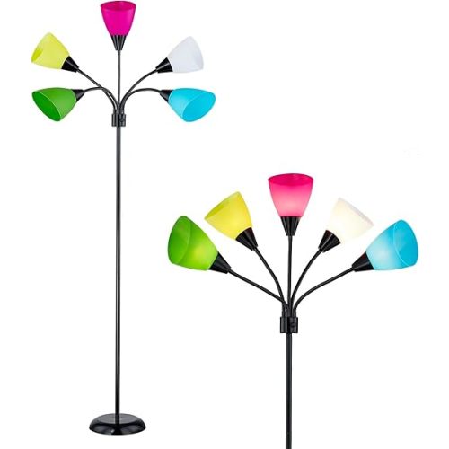 Medusa Modern Decor Floor Lamp, Multi Head Adjustable Gooseneck Bright Light Lamps for Reading, Colorful Tall Standing Tree Floor Lamps for Living Room Bedroom Office Kids Classroom, Black