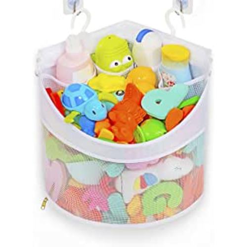 Ligereza Baby Bath Toy Organizer, Quick Drying and Mould Proof, Corner Hang-Suspension Holder, Large Capacity Multi Use Shower Caddy (White)