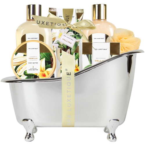 Spa Luxetique Gift Baskets for Women, 9 Pcs Vanilla Bath and Body Sets, Beauty Christmas Birthday Holiday Gifts for Her Mom