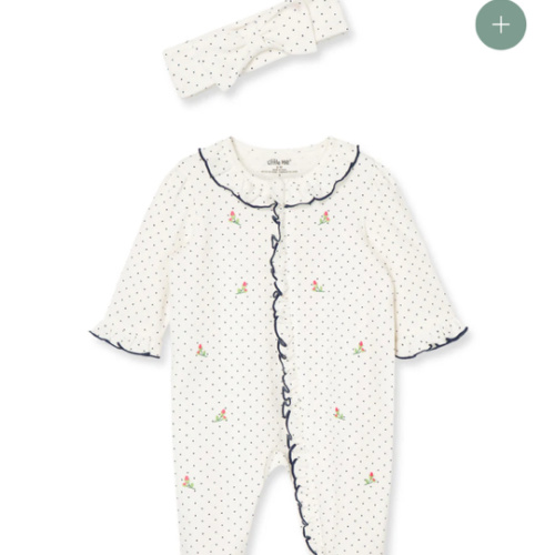 Rosebud 2-Way-Zip Footed One-Piece and Headband