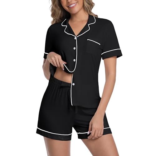 Pajamas for Women Set Bamboo Viscose Button Down Pjs Soft Cooling 2 Piece Lounge Sets Short Sleeve Pajama Set S-5XL