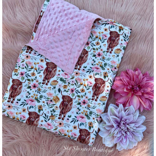 Floral highlander baby Minky blanket