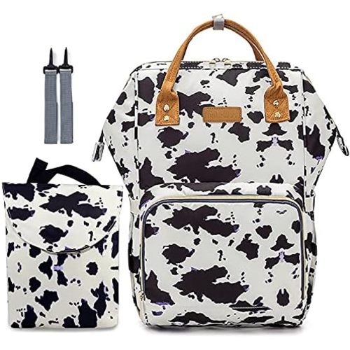 MCWTH Cow Print Diaper Bag Backpack Set for Baby Girls Mom, Large Capacity Multi-Function Nappy Bags Organizer
