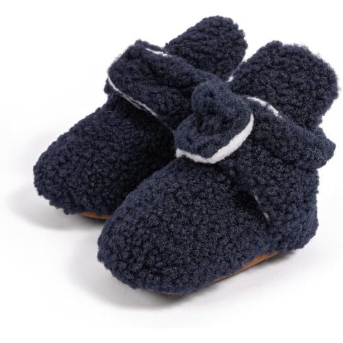 Babelvit Newborn Baby Boy Girl Soft Fleece Booties Stay On Infant Slippers Socks Shoe Non Skid Gripper Toddler First Walkers Winter Ankle Crib Shoes