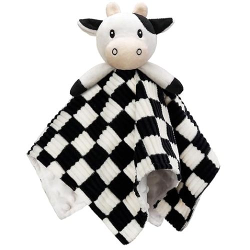 Baby Lovey Blanket for Boys Girls Super Soft Checkerboard Gingham with Minky Dot Fabric Backing Bee Stuffed Animal Lovely Snuggle Toy Black 14 Inch
