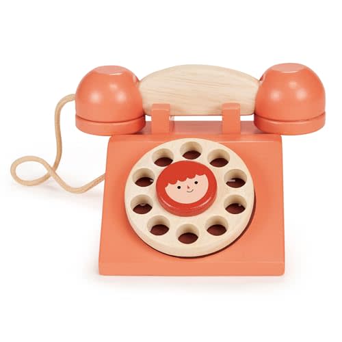 Mentari Toys - Ring Ring Telephone - Solid Wood Retro Chorded Dial Phone for Toddlers - Pretend Play Toy Telephone - Boost Communication Skills and Language Development - Age 2+