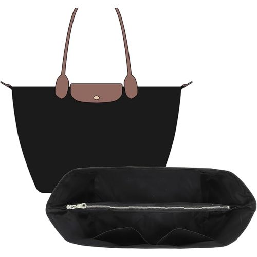 New DupontPaper Purse Organizer Insert Compatible with Longchamp Le Pliage L Tote M Handbag Insert, Lightweight Tote Insert for Long Champ Divier Shaper (Full Black, Large)