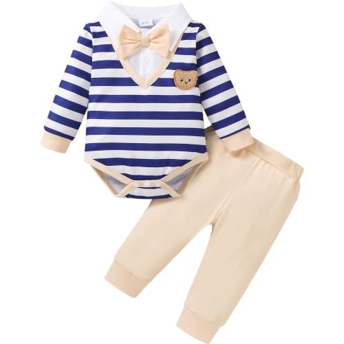 Jecson Baby Boy Clothes Newborn Boy Clothes Gentleman Bodysuit Pants Set | Soft stretch fabric, fall baby boy clothes, skin-friendly, breathable, cute infant boy pants set, formal outfit for 0-18M
