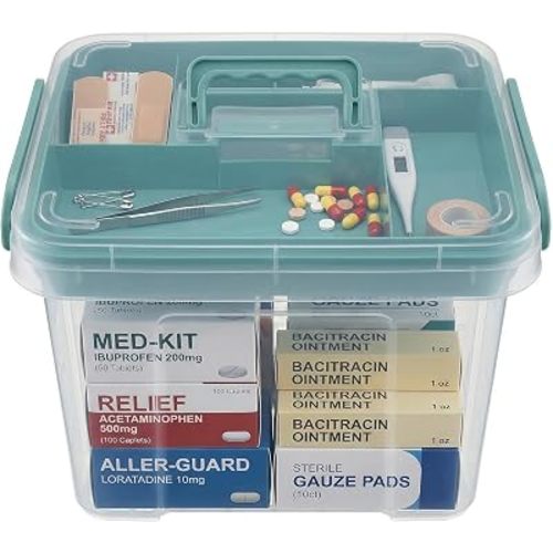 Pulseplay Clear Medicine Storage Box with Handle Green
