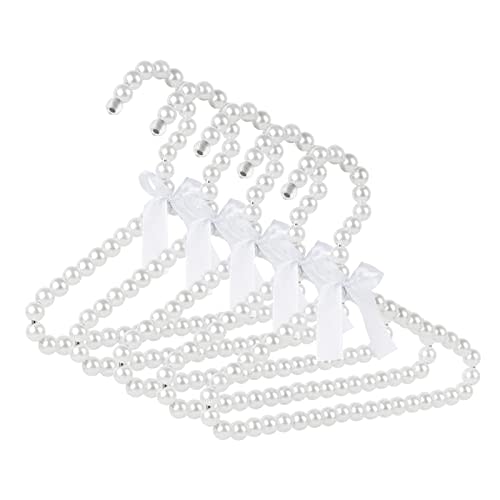 Adorila 5 Pack Pearl Hanger Kids, Small Pearl Beads Bow Clothes Hangers, Elegant Standard Hangers for Children Pet Dog (White)