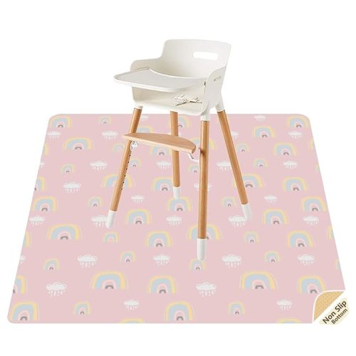 Splat Mat for Under High Chair, Waterproof Washable High Chair Floor Mat | 51" Non-Slip Wipeable Food Splash Spill Mat, Baby Feeding Floor Protector Mat for Messy Eating, Kids Table, Crafts (Pink)