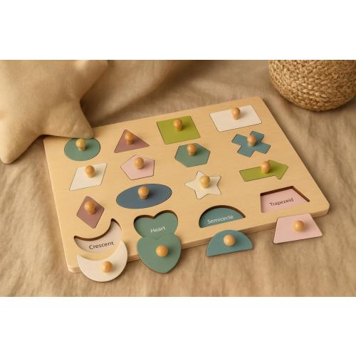 Montessori Wooden Toy for Toddlers Shape Peg Puzzle Early Learning Geometric Sorting