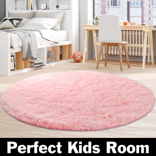 Ultra Soft Round Area Rug for Bedroom, Fluffy Plush Circle Rug for Kids Rooms Living Room Playroom Dorm, Pink
