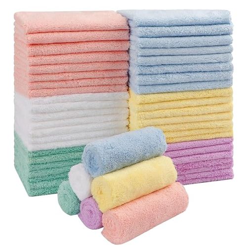 HOMEXCEL Baby Washcloths 24 Pack-Microfiber Coral Fleece Baby Bath Face Towel 7 x 9 Inch Extra Absorbent and Soft Burp Cloth and Wash Cloths for Newborn-Infants and Toddlers-Gentle On Sensitive Skin