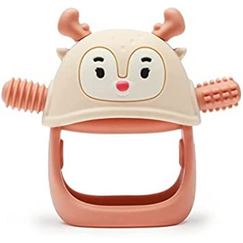 Smily Mia Reindeer Never Drop Hand Held Baby Teether for 3-6Months, Baby Teething Toys for Babies 0-6Months, Best Baby Easter Backet Stuffers for 6-12Months, Nude