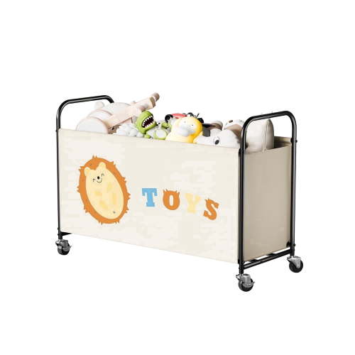 GRANNY SAYS Kids Large 135L Toy Chest, 300D Oxford Cloth & Metal Toy Storage Organizer with Lockable Silent Wheels, Beige