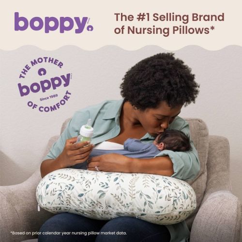 Boppy Nursing Pillow - Gray Beige Leaves: Botanical Leaf Pattern, 20" Length, 5.5" Thickness, 16" Width