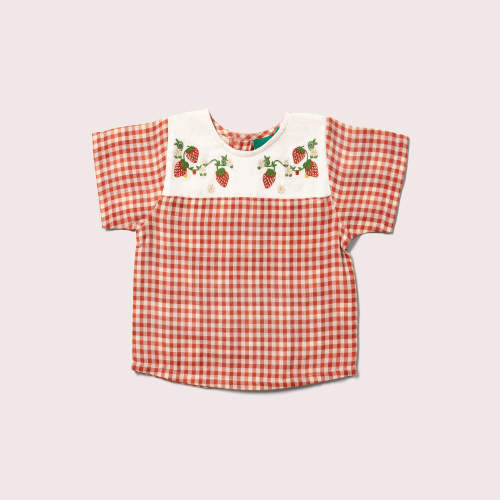Little Red Check Loose Short Sleeve Top