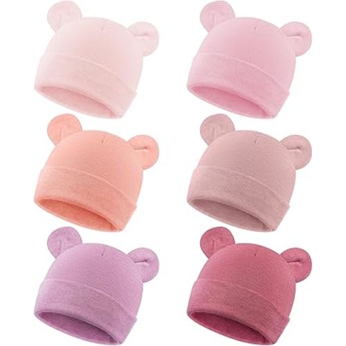 Toulite 6 Pcs Preemie Hats Cotton Preemie Beanies Baby Caps Cute Beanie Bear Ears Hospital Cap for Premature Baby Boys Girls