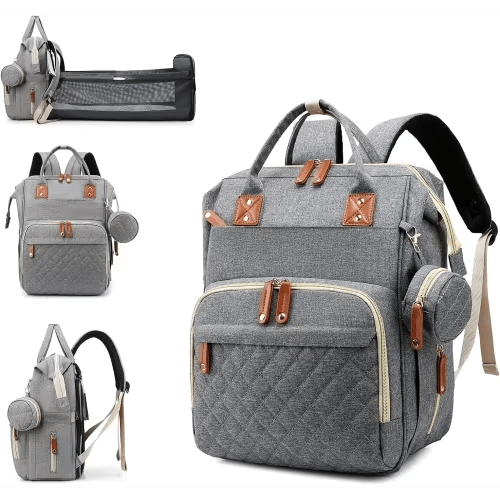 Diaper Bag with Changing Station, Waterproof 3 in 1 Baby Diaper Backpack with Foldable Changing Pad, Large Travel Back Pack for Baby Girl Boy, Grey