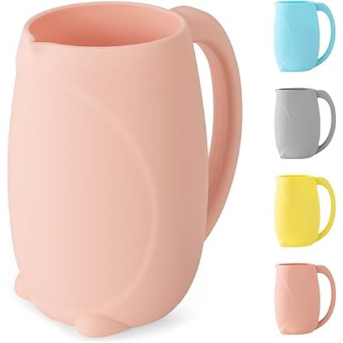 Baby Bath Rinse Cup - Children's Shampoo and Body Wash Rinse Cup with Easy Grip Handle for Rinsing Baby Shampoo and Soap - Food Grade Silicone - Penguin (Pink)