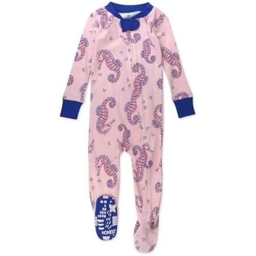 HonestBaby Non-slip Footed Pajamas One-piece Sleeper Zip-front Pjs 100% Organic Cotton for Baby Girls