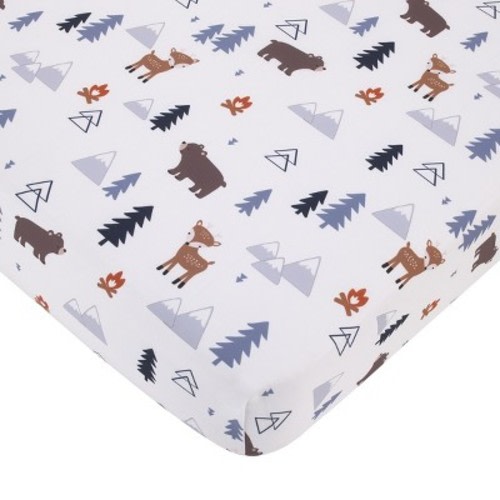 Little Love by NoJo National Park Navy, Gray, Tan, and White Forest Friends Nursery Fitted Crib Sheet