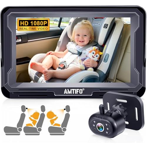 AMTIFO Baby Car Camera Easy Install: Clear Night Vision 2Mins Plug-Play Backseat Camera 360 Rotation Rear Facing Car Baby Monitor with Camera