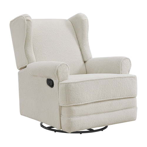 Oxford Baby Teegan Manual Upholstered Glider Recliner Rocking Chair 360° Swivel for Nursery and Living Room – Boucle White​