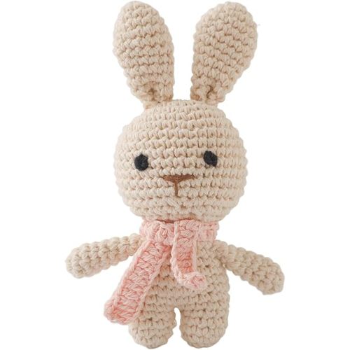 Moyii Handmade Crochet Bunny Baby Rattle - Soft Cotton Amigurumi Sensory Shaker Toy for Newborns & Infants - Easy Grip Lovey Sleep Toy & Neutral Nursery Decor Shower Gift