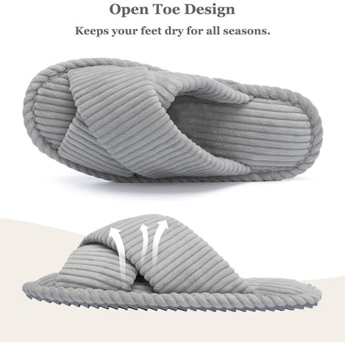Slippers for Women Memory Foam House Bedroom Corduroy Crossbands Open Toe Slides Sandals Shoes Comfy Trendy Gift for womens Anti-Skid sole