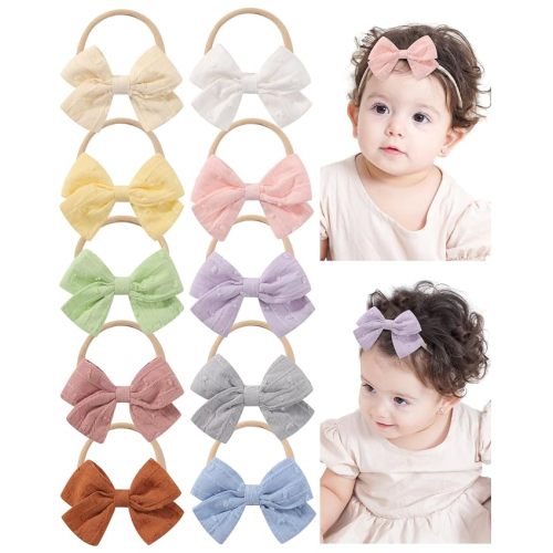 40pcs Baby Girls Nylon Hair Bows Headbands Linen Hair Bands Elastic Hair Accessories for Kids Infants Newborn (4-40 PCS Solid Linen)