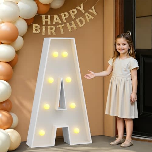 imprsv Large Marquee Letters, 3FT Light Up Letters A Sign for Party Decor | Letras Con Luces, Big Letters With Lights for Grad Baby Birthday Decor, Warm White Light 21 Pcs Accessory Set